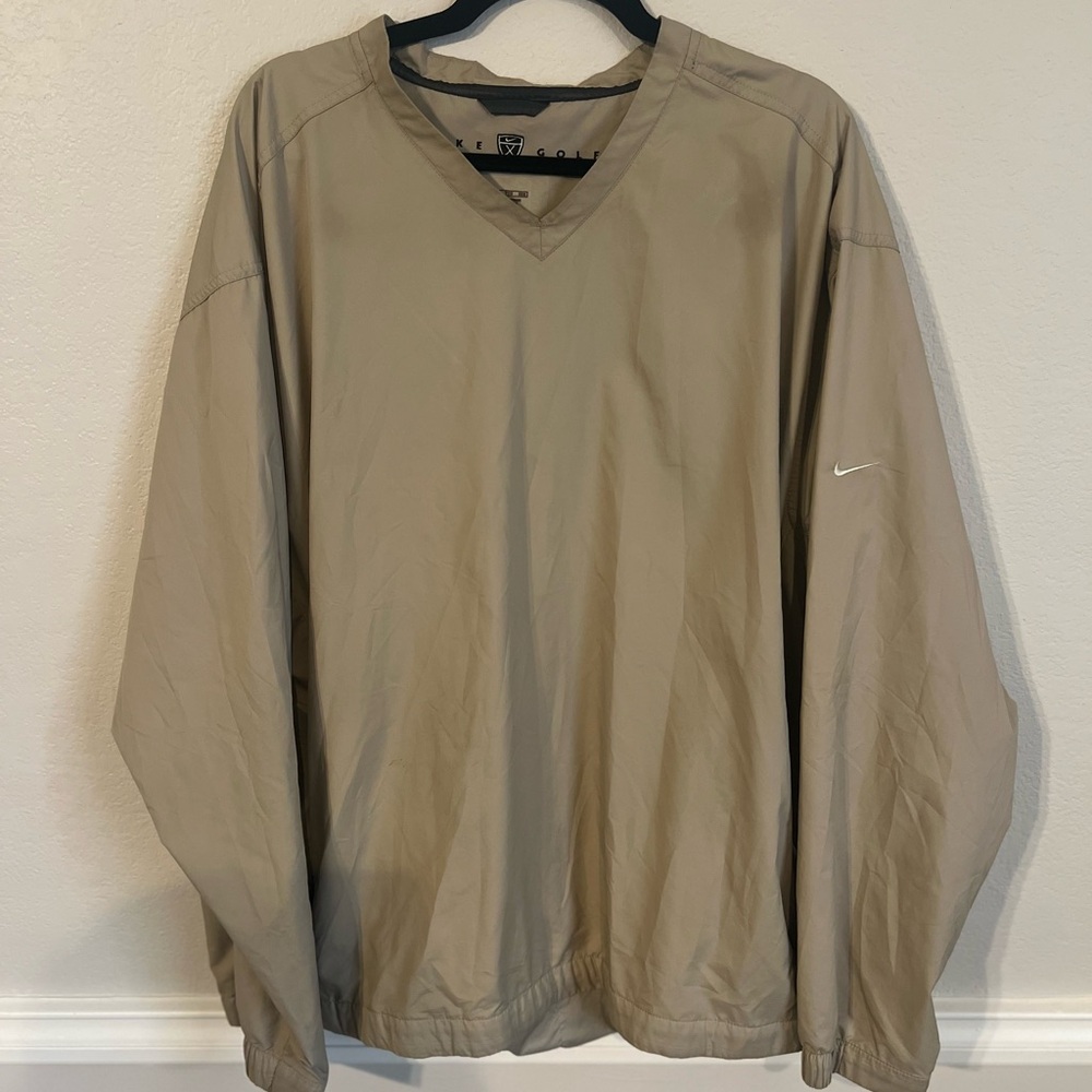 Nike Golf Windbreaker Mens XXL Tan V Neck Long Sleeve Pockets Lightweight